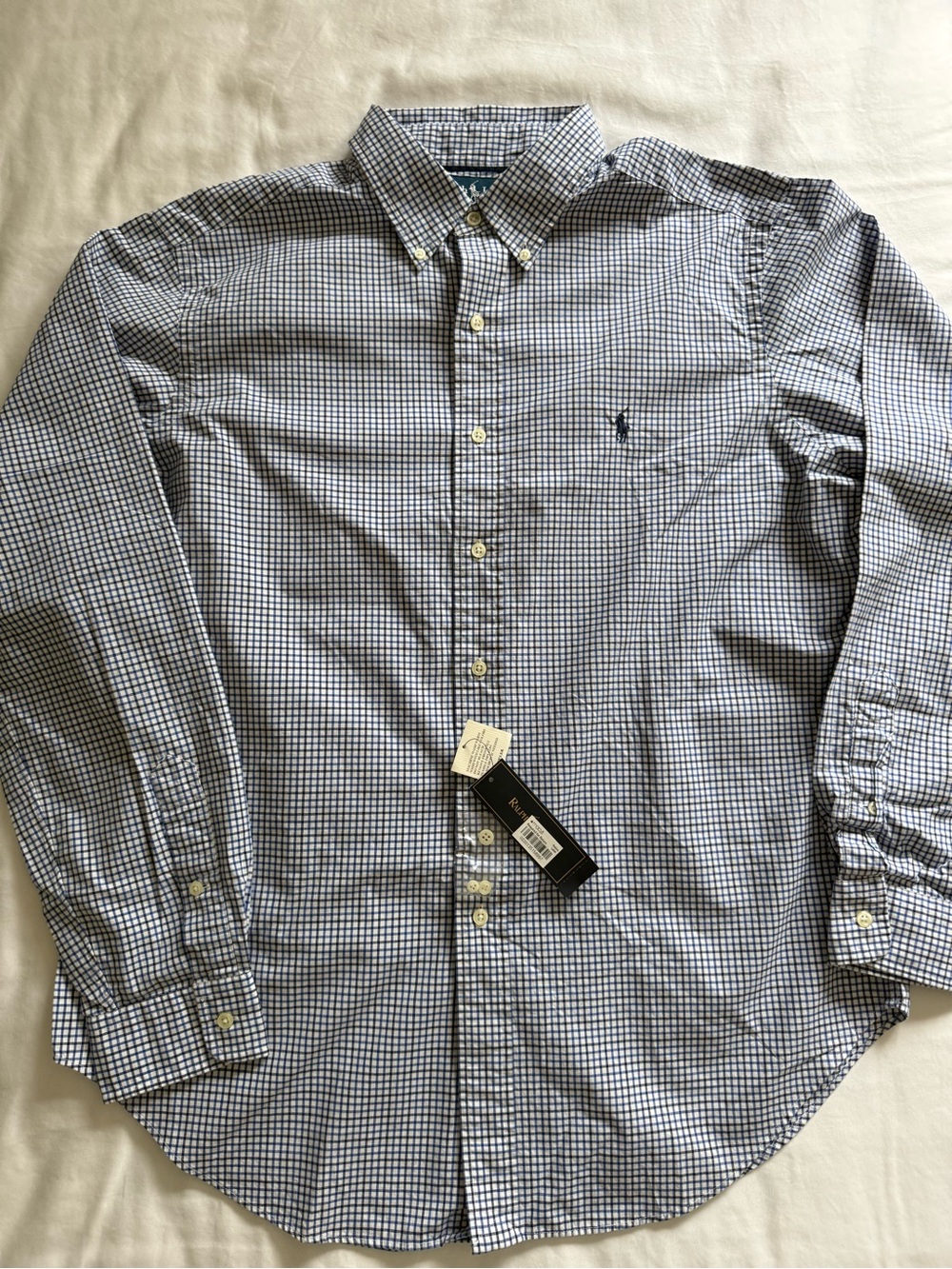 Ralph Lauren NWT Men’s Blue White Gingham Check dress shirt size L